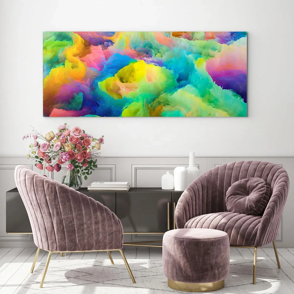 Billede på glas - Regnbuefnug - 120x50 cm