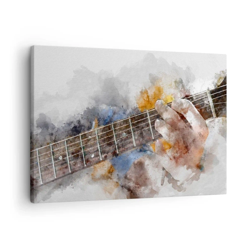 Lærredstryk - Billede på lærred - Abstrakt billede af en hånd, der spiller guitar - 70x50cm - Poesi mellem strengene - Moderne vægdekoration til stue og soveværelse ARTTOR