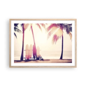 Plakat i ramme af lyst egetræ - Det bliver en fantastisk dag - 70x50 cm