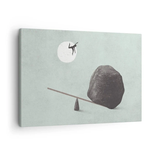 Lærredstryk - Billede på lærred - En symbolsk scene med en figur og balance mod en lys himmel. - 70x50cm - En drøm går i opfyldelse - Moderne vægdekoration til stue og soveværelse ARTTOR