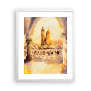 Plakat i hvid ramme - Øst over markedet i Kraków - 40x50 cm