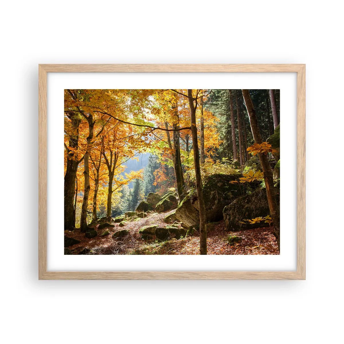 Plakat i ramme af lyst egetræ - Tid til at slappe af - 50x40 cm