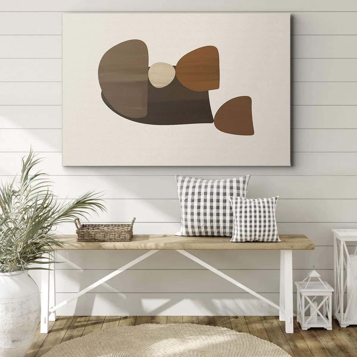 Lærredstryk - Billede på lærred - Abstrakt komposition i nuancer af brunt og beige - 70x50cm - Sammensætning i bronze - Moderne vægdekoration til stue og soveværelse ARTTOR