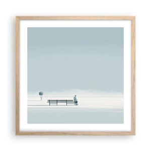 Plakat i ramme af lyst egetræ - Ja, jeg venter. - 50x50 cm