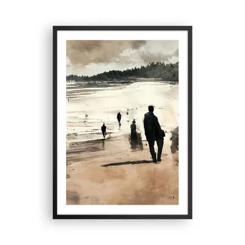 Plakat i sort ramme - En gåtur på stranden i nostalgiske farver - 50x70cm - Indkaldt - Moderne vægdekoration til stue og soveværelse ARTTOR