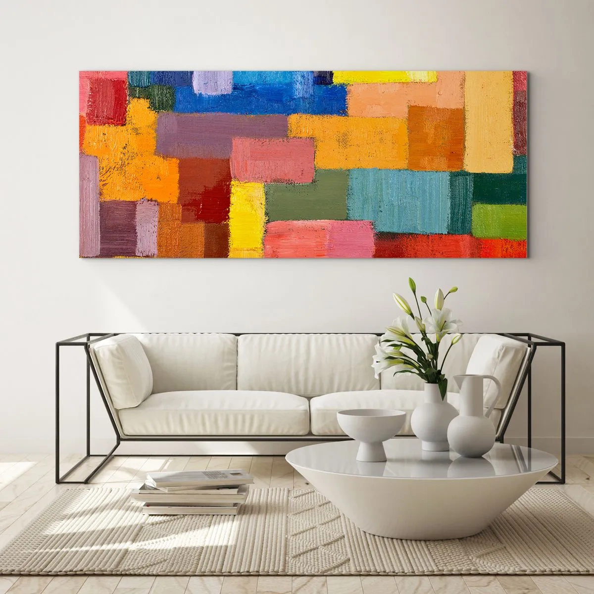 Billede på glas - Hver især forskellige, alle farverige - 100x40 cm