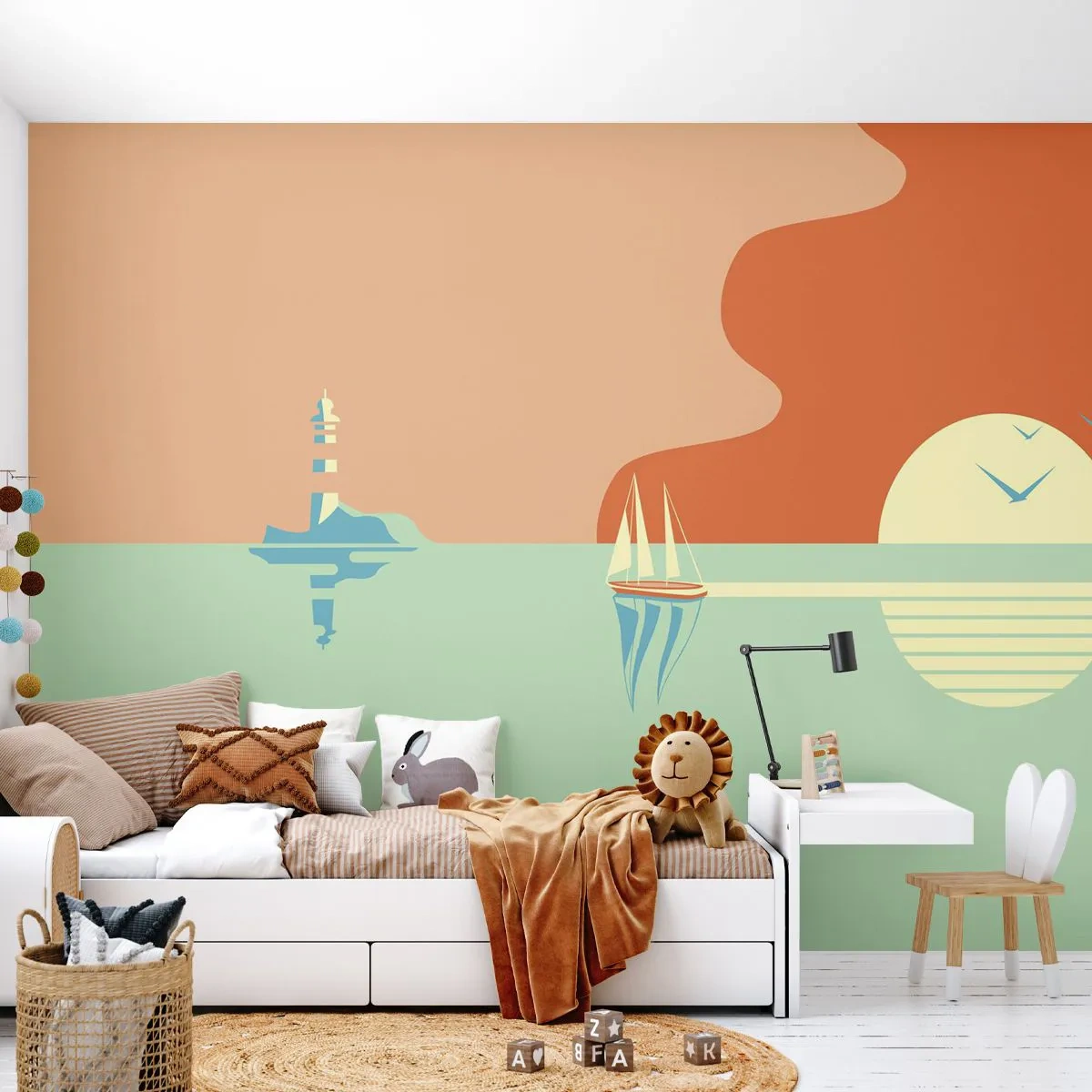 Fototapet Selvklæbende Deluxe Sticker - Det perfekte havlandskab - Abstraktion, Sejlskib, Lanterne - 250x175 cm