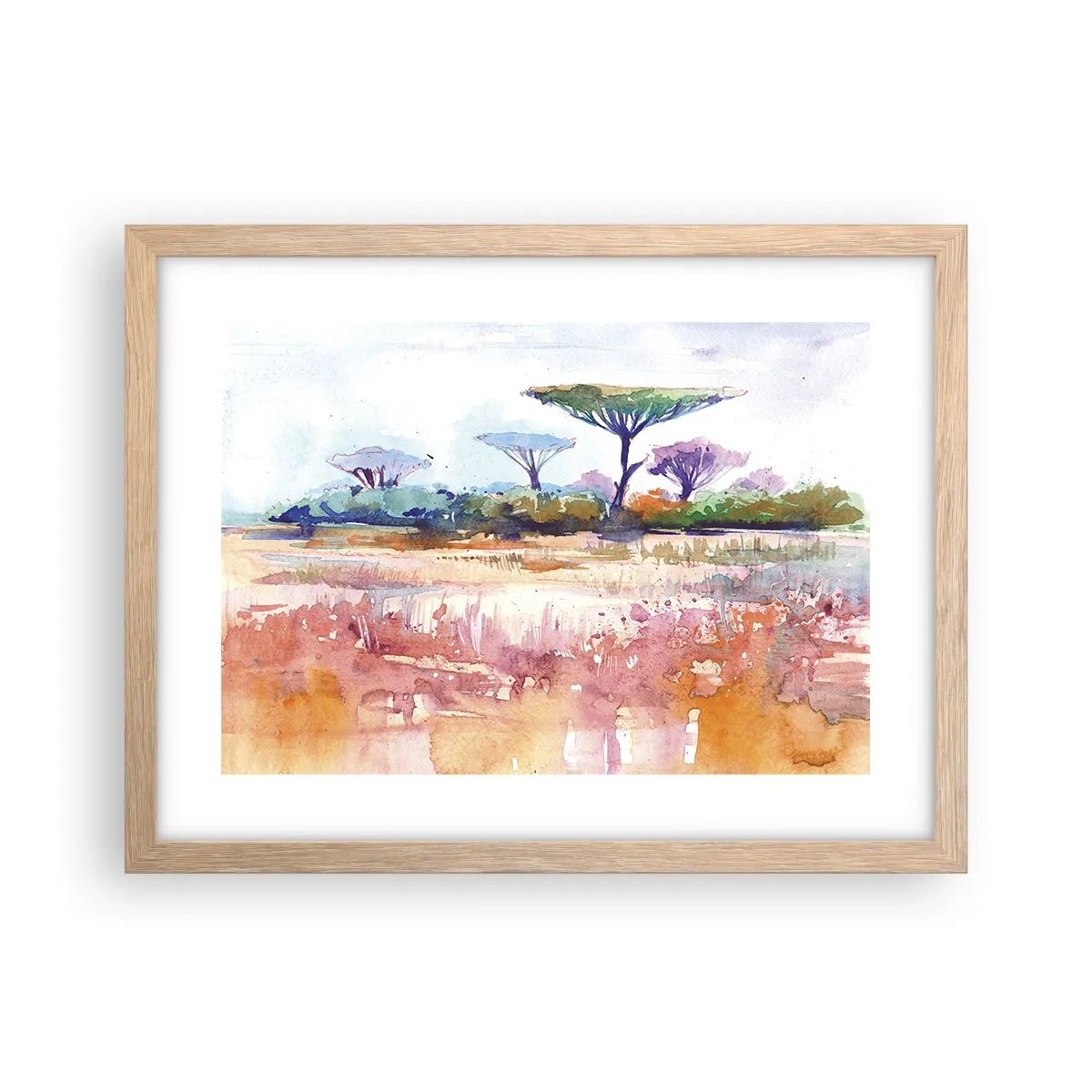 Plakat i ramme af lyst egetræ - Savannens farver - 40x30 cm