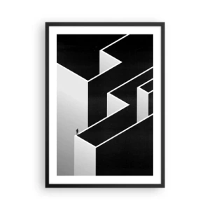 Plakat i sort ramme - En minimalistisk labyrint i sort-hvid - 50x70cm - Ensomhed på toppen - Moderne vægdekoration til stue og soveværelse ARTTOR
