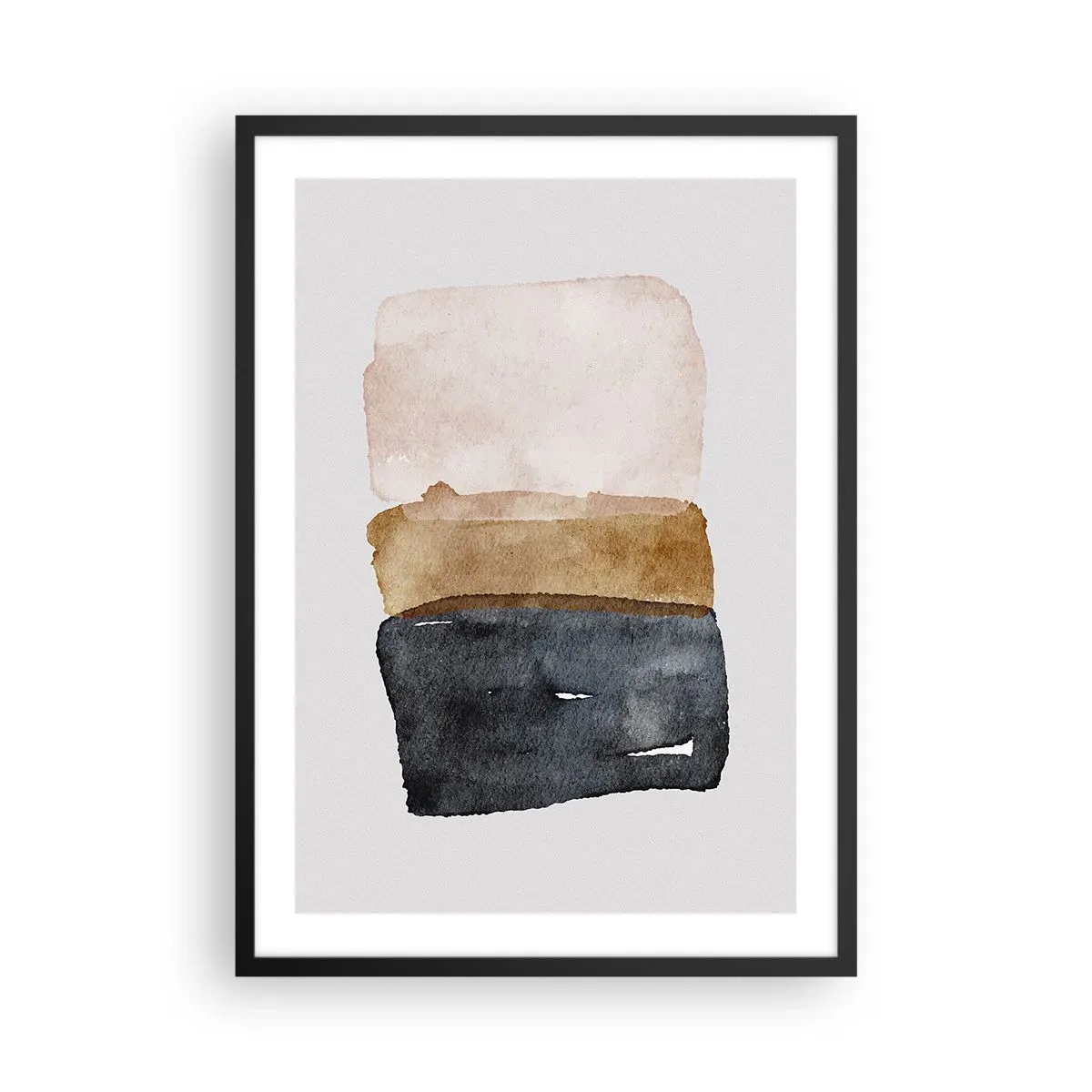 Plakat i sort ramme - Abstrakt akvarel i jordfarver - 50x70cm - Sammensætning af jordfarver - Moderne vægdekoration til stue og soveværelse ARTTOR