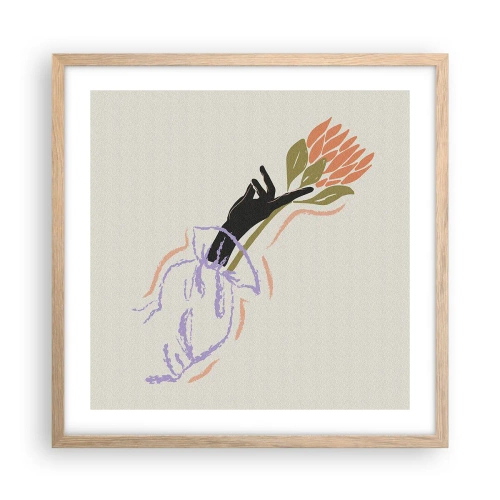 Plakat i ramme af lyst egetræ - En søsterlig berøring - 50x50 cm