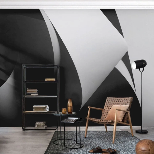 Fototapet Standard Eco - Lysflader fra skyggernes dybder - 3D, Afdæmpet, Former - 350x256 cm