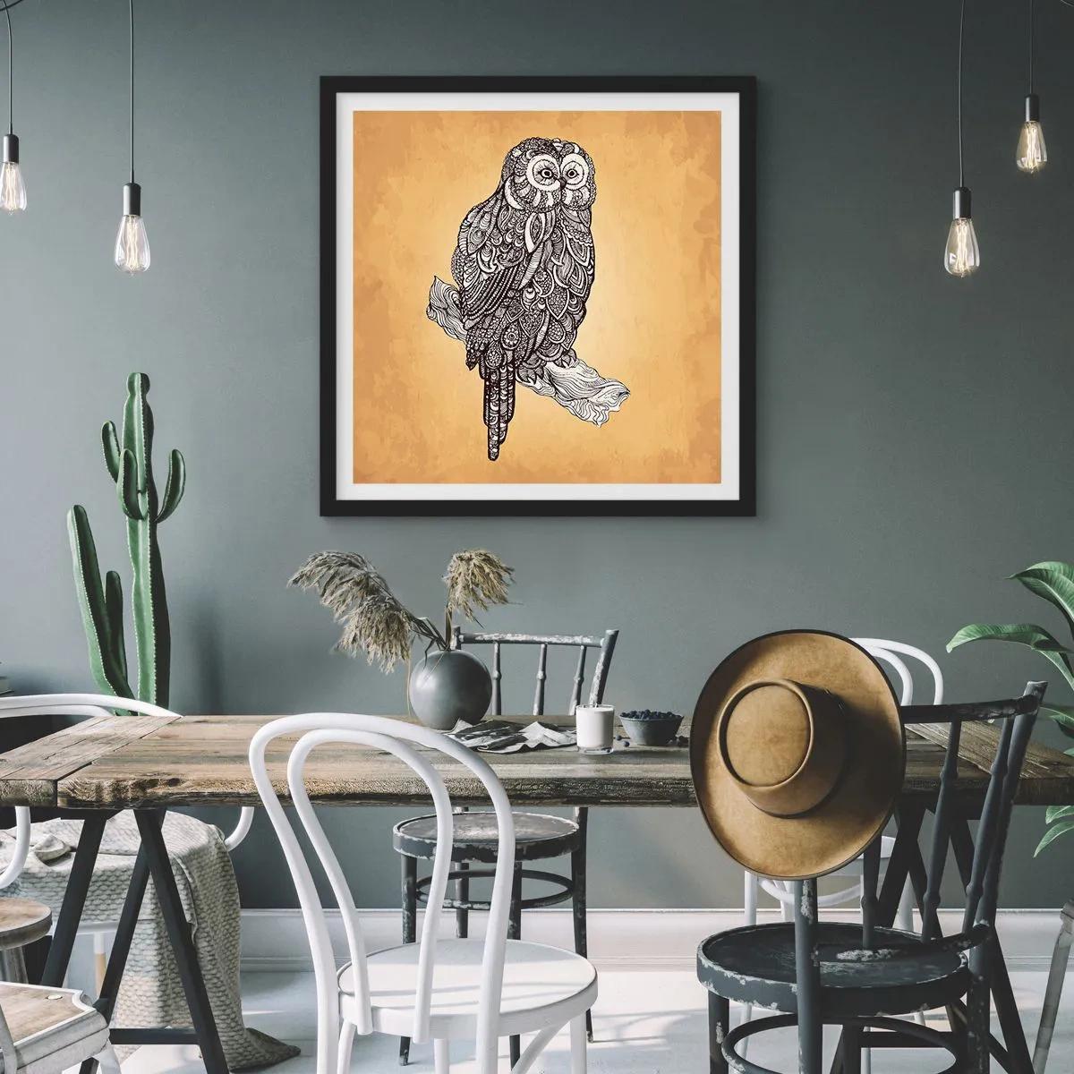 Plakat i sort ramme - Indviklede ornamenter af visdom - 30x30 cm