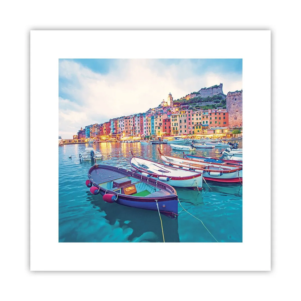 Plakat - En farverig aften i havnen - 30x30 cm