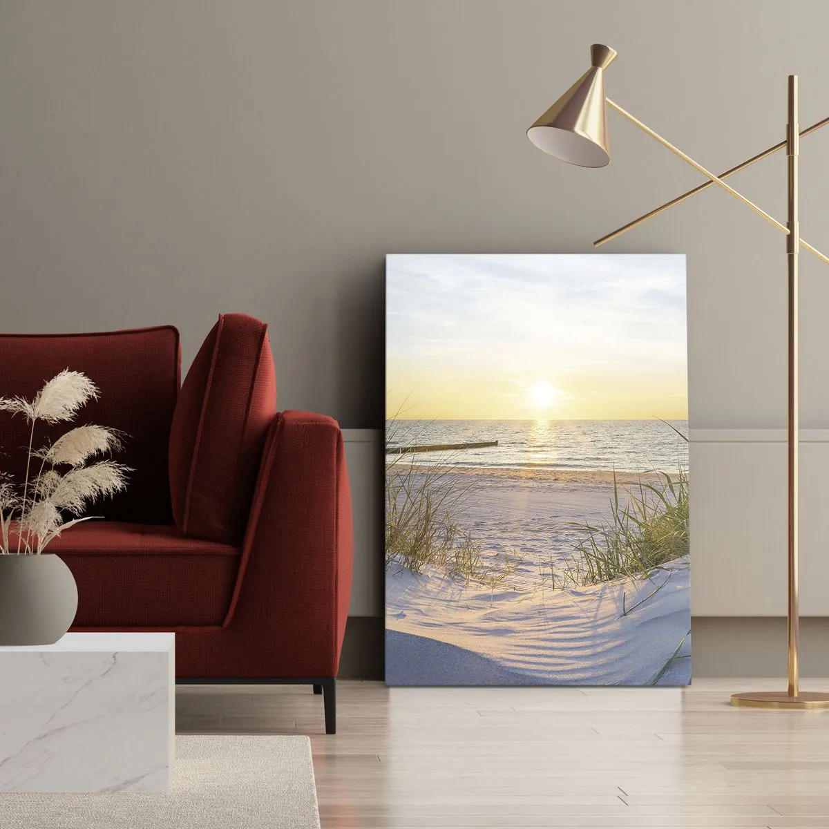 Lærredstryk - Billede på lærred - Havet brummer, fuglene synger, en vild strand midt i græsset.... - 45x80 cm