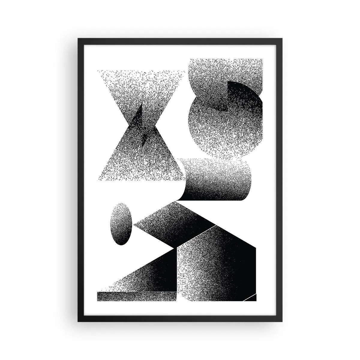 Plakat i sort ramme - Abstrakt komposition af geometriske former i sort-hvid - 50x70cm - Vinkler og ovaler - Moderne vægdekoration til stue og soveværelse ARTTOR