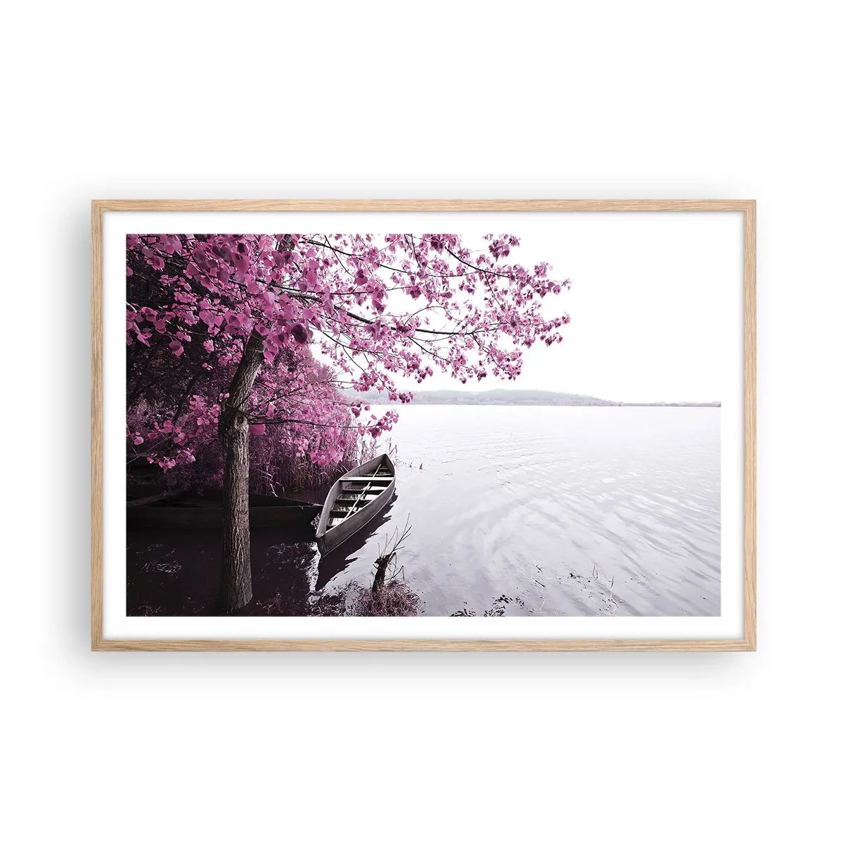 Plakat i ramme af lyst egetræ - I lyserød stilhed - 91x61 cm