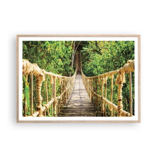Plakat i ramme af lyst egetræ - Ophængt i grønt - 100x70 cm
