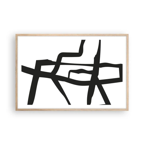 Plakat i ramme af lyst egetræ - Sort og hvid konstruktion - 91x61 cm