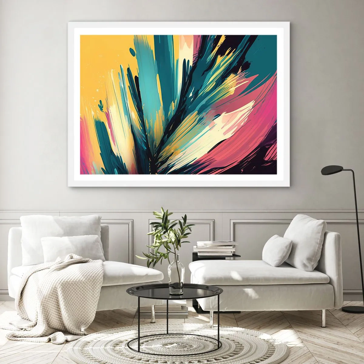 Plakat i hvid ramme - Komposition - en eksplosion af glæde - 70x50 cm