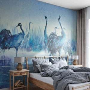 Fototapet Premium Canvas - Morgenmøde - Fugle, Landskab, Vand - 100x70 cm