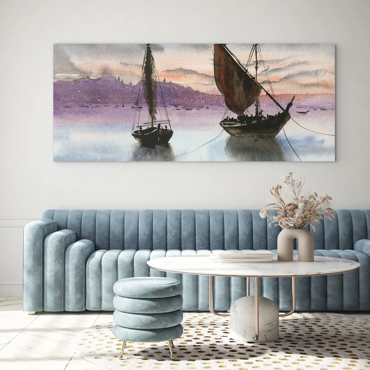 Billede på glas - Aften i havnen - 160x50 cm