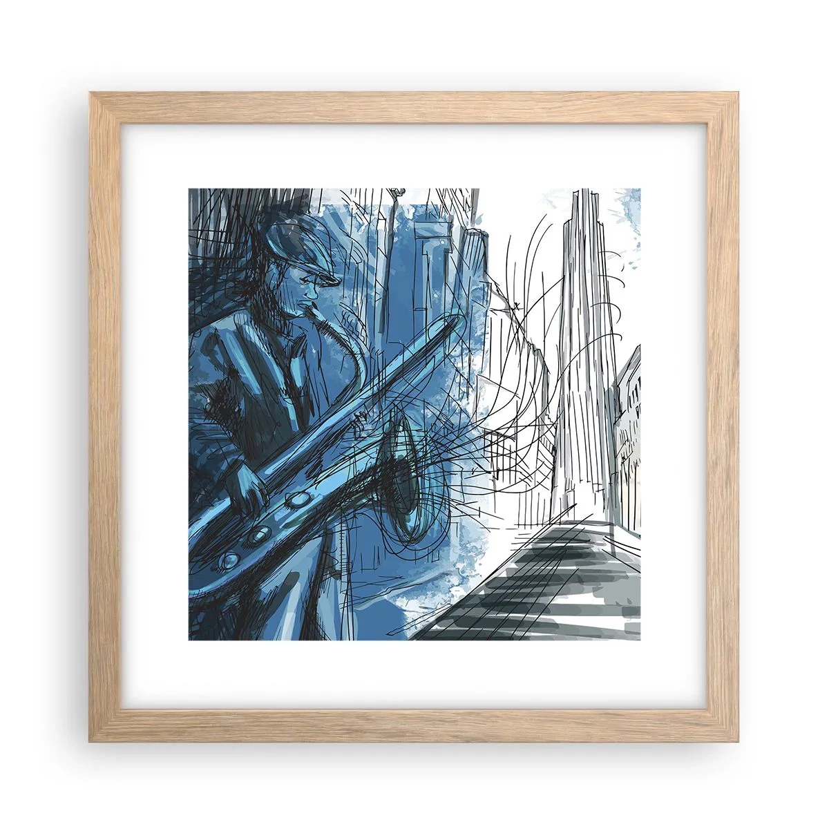 Plakat i ramme af lyst egetræ - Byens rapsodi - 30x30 cm