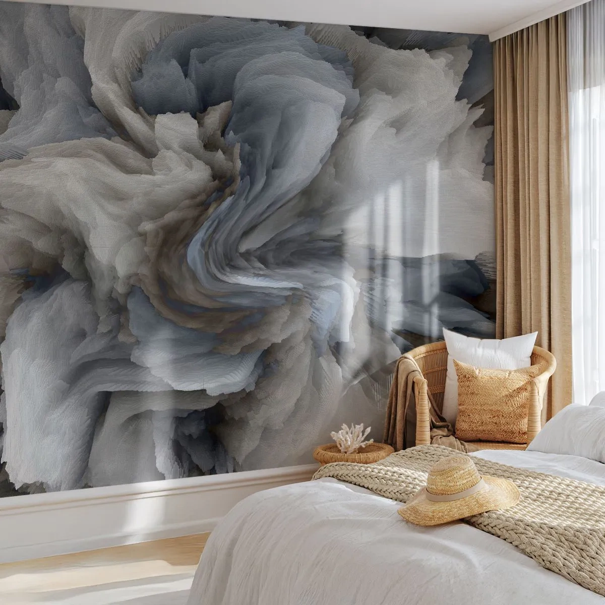 Fototapet Premium Canvas - Sten og blomst - 3D, Tredimensionel, Stykke - 150x105 cm