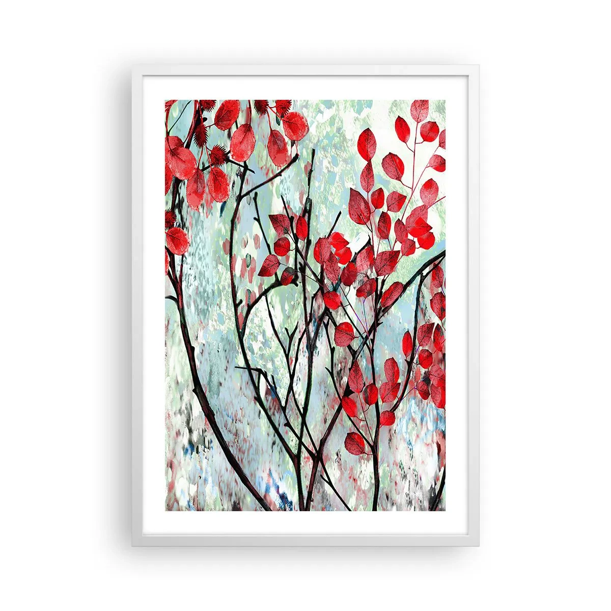 Plakat i hvid ramme - Træ i skarlagenrødt - 50x70 cm
