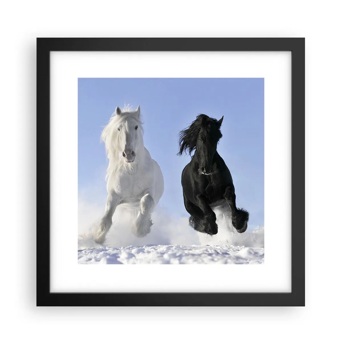 Plakat i sort ramme - Sort og hvid galop - 30x30 cm