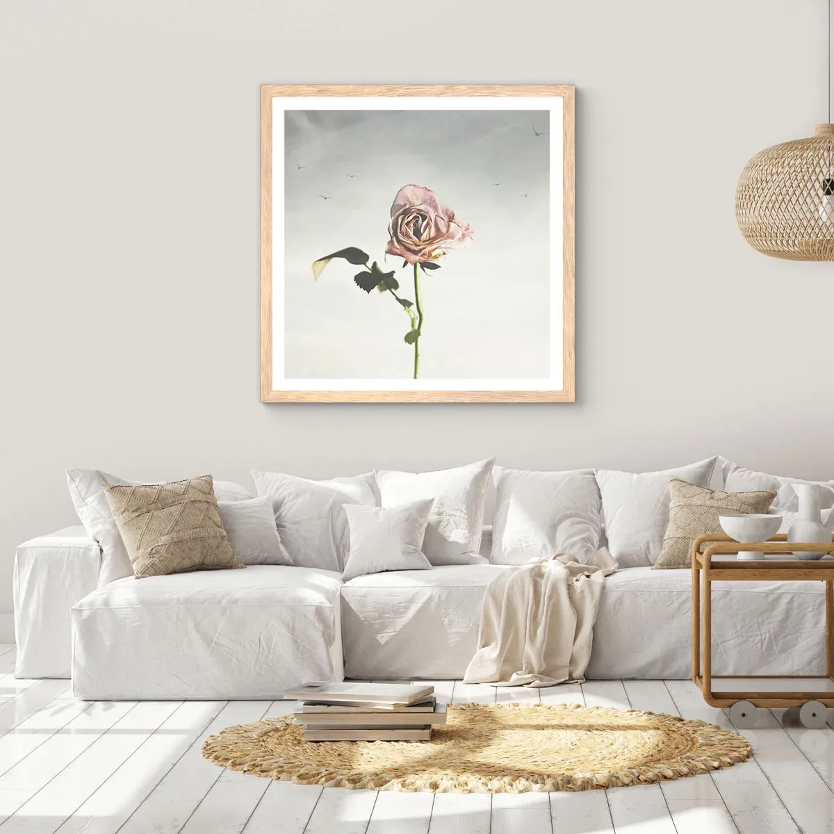 Plakat i ramme af lyst egetræ - Velkomst til foråret - 40x40 cm