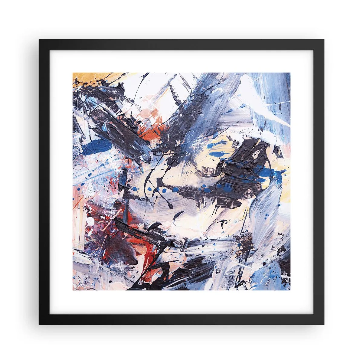 Plakat i sort ramme - Abstraktionens vanvittige dans - 40x40 cm