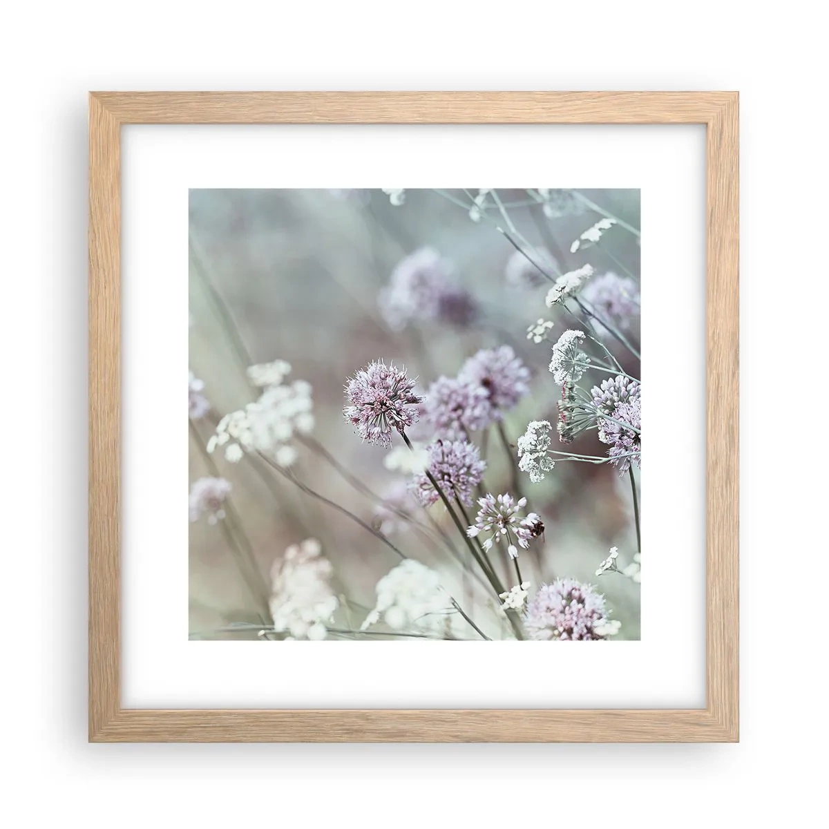 Plakat i ramme af lyst egetræ - Søde filigranurter - 30x30 cm