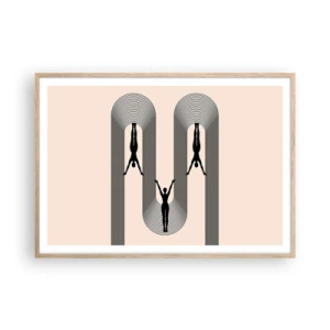 Plakat i ramme af lyst egetræ - På hovedet nedad - 100x70 cm