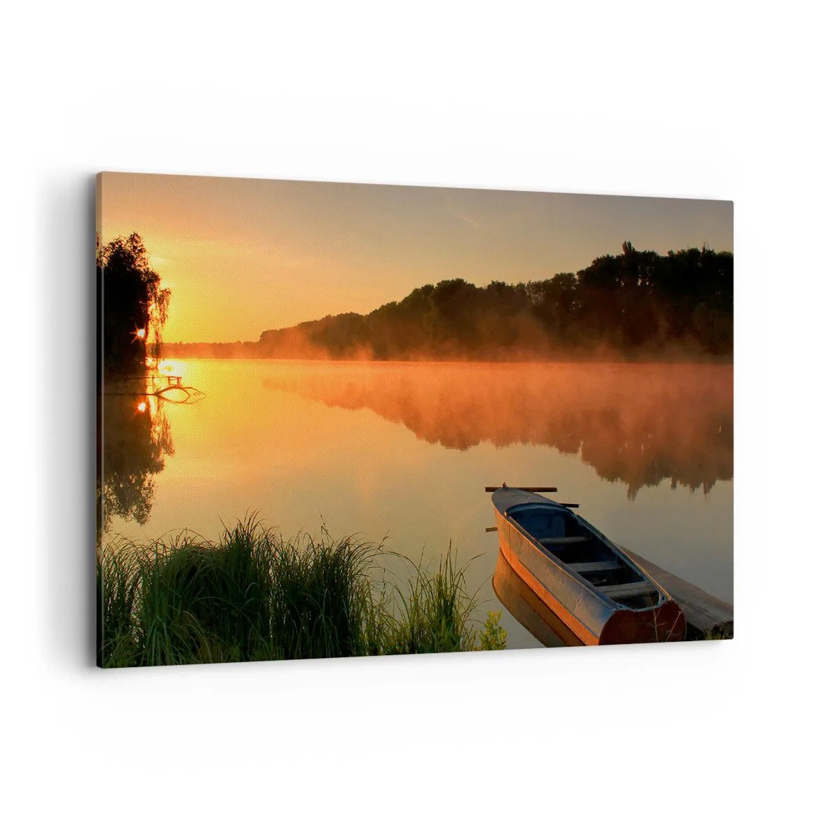Lærredstryk - Billede på lærred - Solopgang over vand som en spejlplade - 120x80 cm