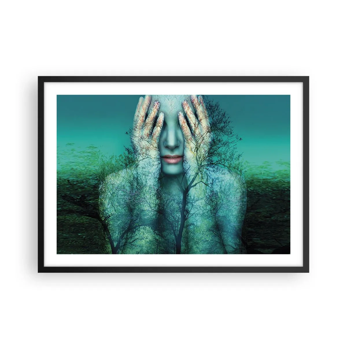 Plakat i sort ramme - Nedsænket i blåt - 70x50 cm