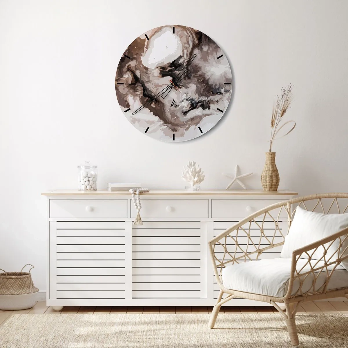 Vægur, Uret - Abstrakt mønster i nuancer af brunt, hvidt og gråt - 30x30cm - En galakses fødsel - Moderne vægdekoration til stue, køkken og soveværelse ARTTOR