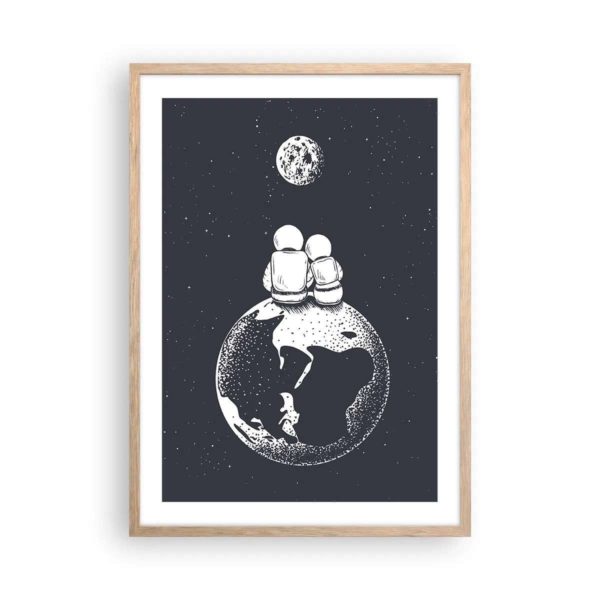 Plakat i ramme af lyst egetræ - En kosmisk kærlighedshistorie - 50x70 cm