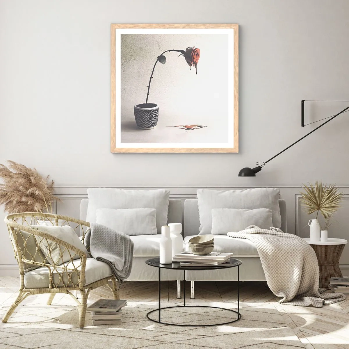 Plakat i ramme af lyst egetræ - Rosa dolorosa - 30x30 cm