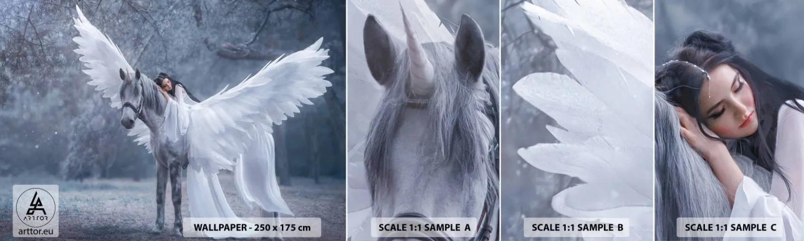 Prøve Fototapet Selvklæbende Deluxe Sticker - Inspireret øjeblik - Abstraktion, Hest, Kvinde - 100x30 cm