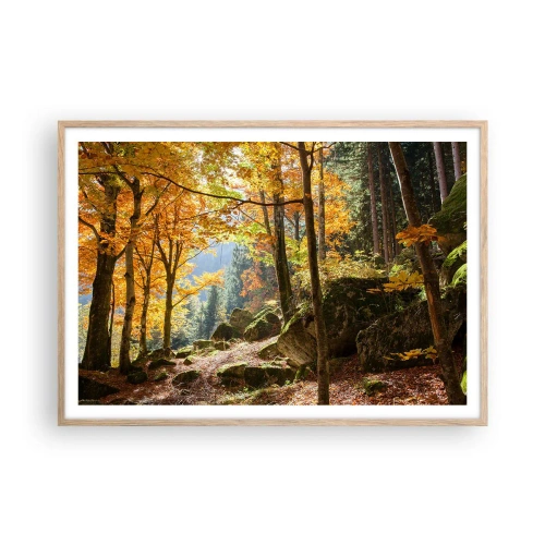 Plakat i ramme af lyst egetræ - Tid til at slappe af - 100x70 cm