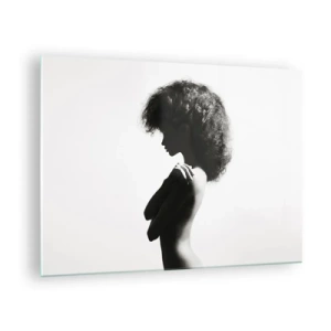 Billede på glas - Kvindelig nøgen i kontrasterende sort og hvidt lys - 70x50cm - Som en blomst på en slank stilk - Moderne vægdekoration til stue og soveværelse ARTTOR