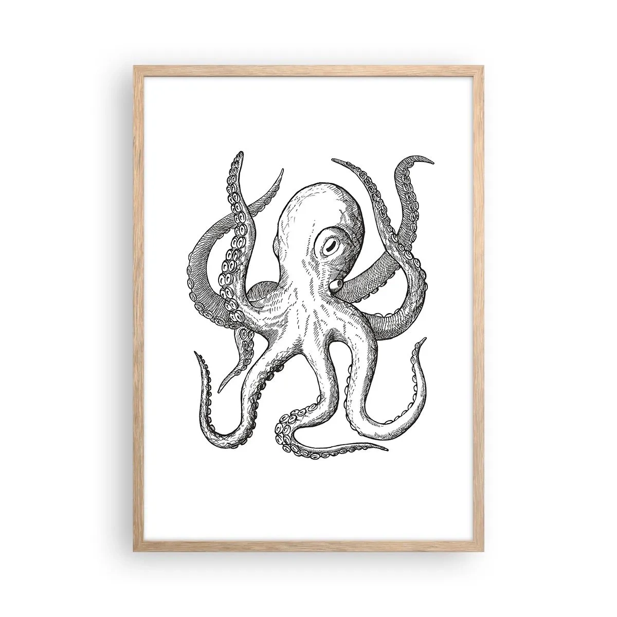 Plakat i ramme af lyst egetræ - Dans med bølger - 50x70 cm