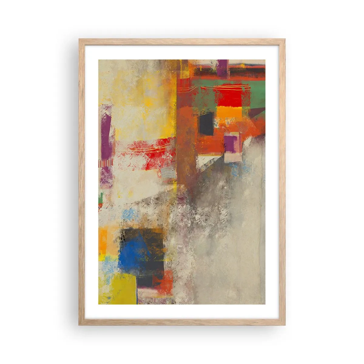 Plakat i ramme af lyst egetræ - Geometri af farver - 50x70 cm