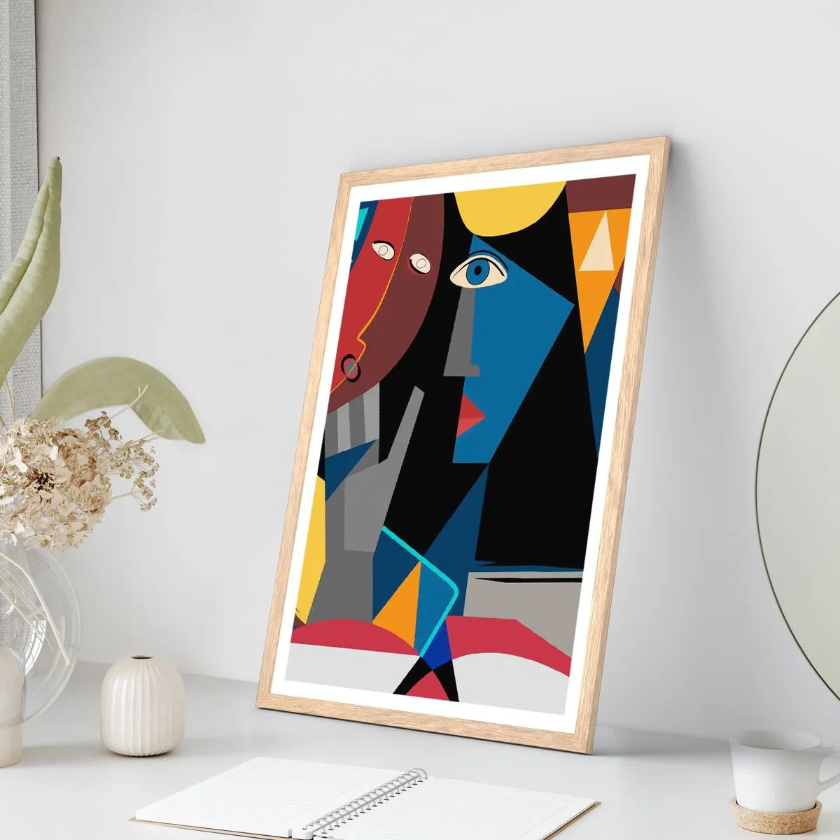 Plakat i ramme af lyst egetræ - Kubistisk samtale - 70x100 cm