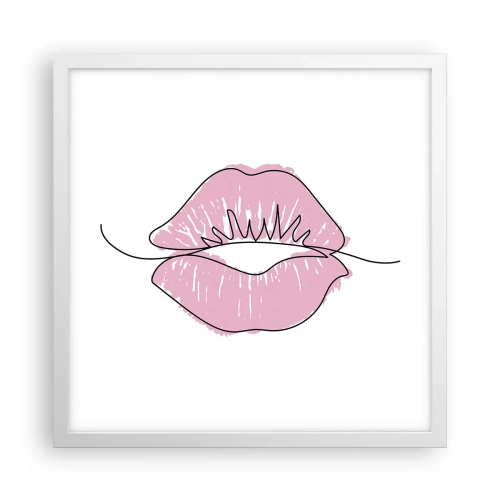 Plakat i hvid ramme - Klar til at kysse? - 40x40 cm