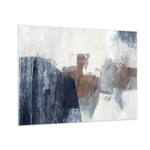 Billede på glas - Geometriske former i blå, brun og hvid - 70x50cm - Blåbrune former - Moderne vægdekoration til stue og soveværelse ARTTOR