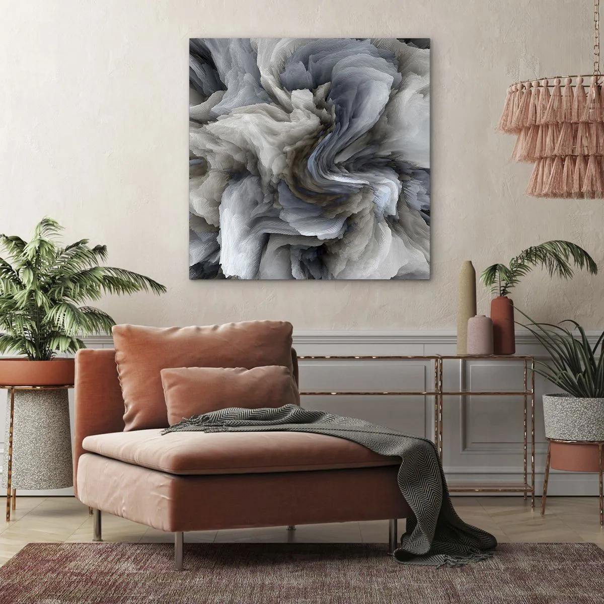 Lærredstryk - Billede på lærred - Sten og blomst - 50x50 cm