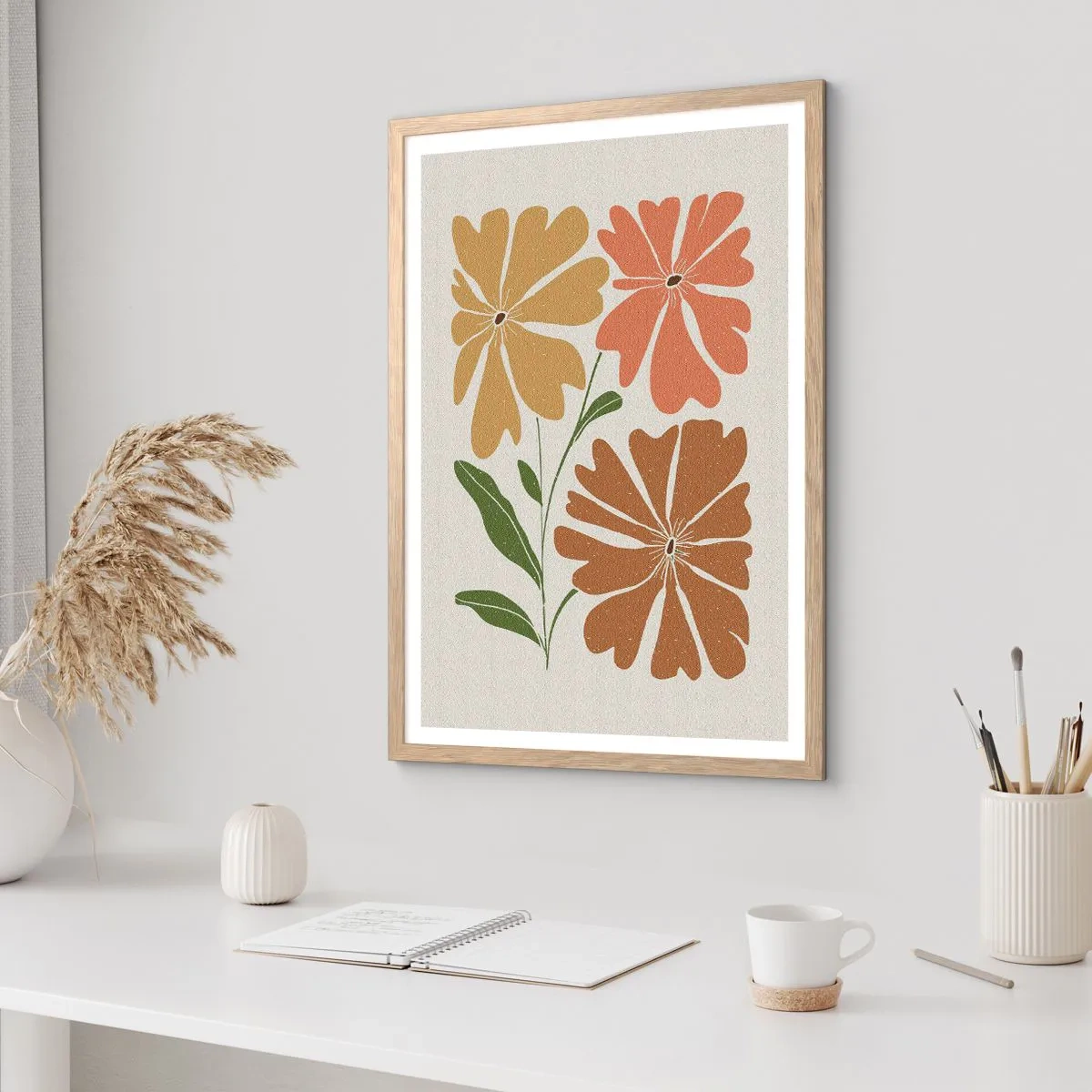 Plakat i ramme af lyst egetræ - Natur og geometri - 70x100 cm