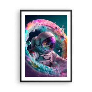 Plakat i sort ramme - Astronaut i et rummiljø fyldt med farverige tåger - 50x70cm - Stjerneport - Moderne vægdekoration til stue og soveværelse ARTTOR